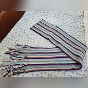 Lord & Taylor Striped Knit Fringe Scarf in Blue, Purple, Mint